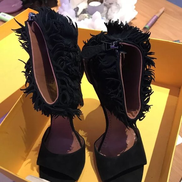 Azzedine Alaia Green Suede High Heels Shoes Pumps With Fringe Ankle Sz40 $1800 - Picture 1 of 4